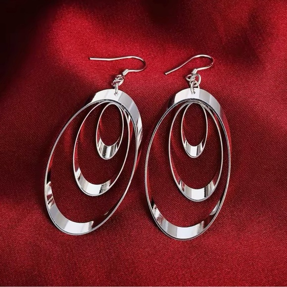 Silver Three Circle Drop earrings - Picture 1 of 6